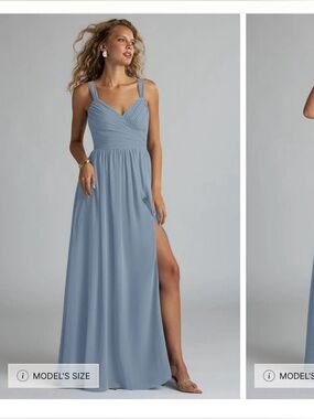 Azazie dusty blue chiffon a-line v-neck pleated dress
